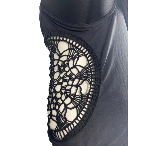 Shein Women's Black Macrame One Piece Swimsuit Sz L - Picture 4 of 9